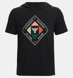 Outlet Under Armour Felpa Con Cappuccio A Maniche Corte Project Rock Hardest Worker Da Ragazzo Black - 001