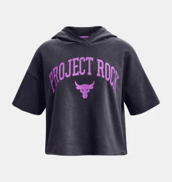Cheap Under Armour Felpa Con Cappuccio A Maniche Corte Project Rock Rival Fleece Script Da Ragazza Tempered Steel / Lunar Purple - 558