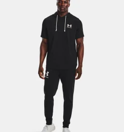 New Under Armour Felpa Con Cappuccio A Maniche Corte Ua Rival Terry Da Uomo Black / Onyx White - 001