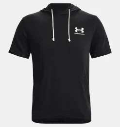 New Under Armour Felpa Con Cappuccio A Maniche Corte Ua Rival Terry Da Uomo Black / Onyx White - 001