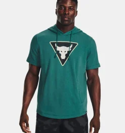 Cheap Under Armour Felpa Con Cappuccio A Maniche Corte Project Rock Terry Da Uomo Coastal Teal / Ivory - 722