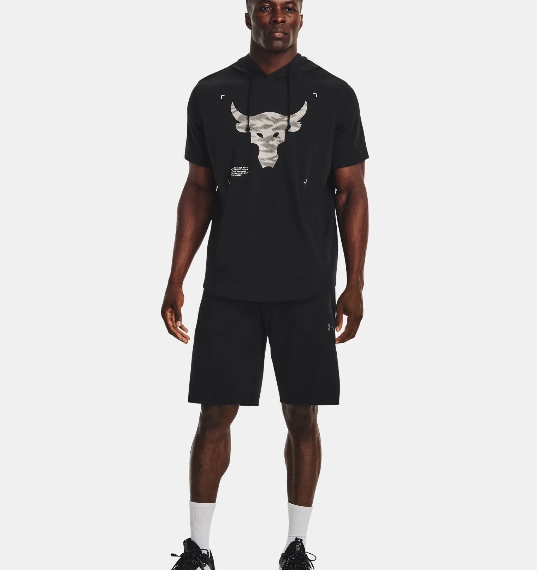 Shop Under Armour Felpa Con Cappuccio A Manica Corta Project Rock Terry Da Uomo Black / Onyx White - 002