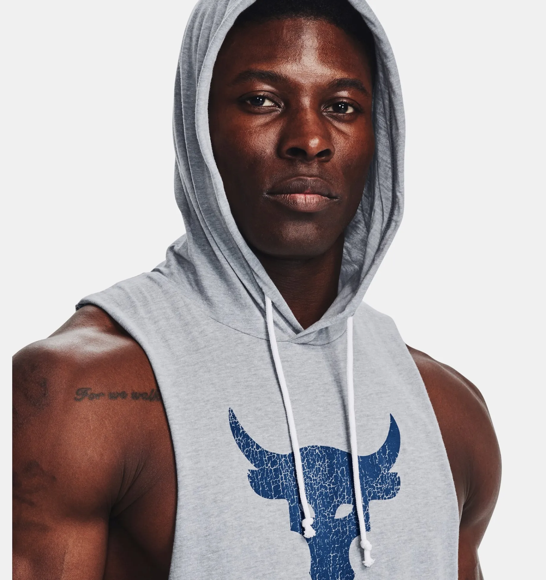 New Under Armour Felpa Con Cappuccio Senza Maniche Project Rock Bsr Bull Da Uomo Steel Light Heather / Blue Mirage - 035