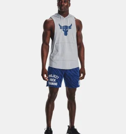 New Under Armour Felpa Con Cappuccio Senza Maniche Project Rock Bsr Bull Da Uomo Steel Light Heather / Blue Mirage - 035