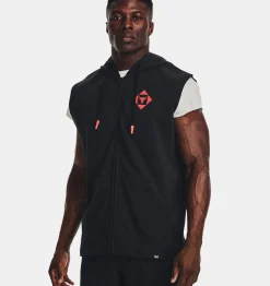 Best Sale Under Armour Felpa Con Cappuccio Senza Maniche Project Rock Heavyweight Terry Full-Zip Da Uomo Black / After Burn - 001