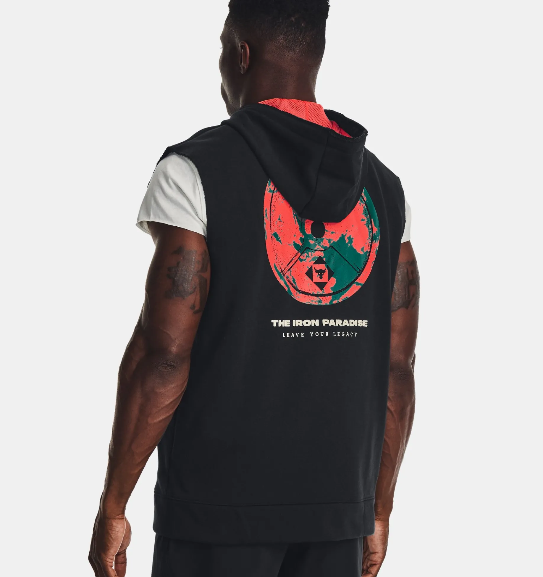 Best Sale Under Armour Felpa Con Cappuccio Senza Maniche Project Rock Heavyweight Terry Full-Zip Da Uomo Black / After Burn - 001