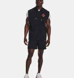 Best Sale Under Armour Felpa Con Cappuccio Senza Maniche Project Rock Heavyweight Terry Full-Zip Da Uomo Black / After Burn - 001