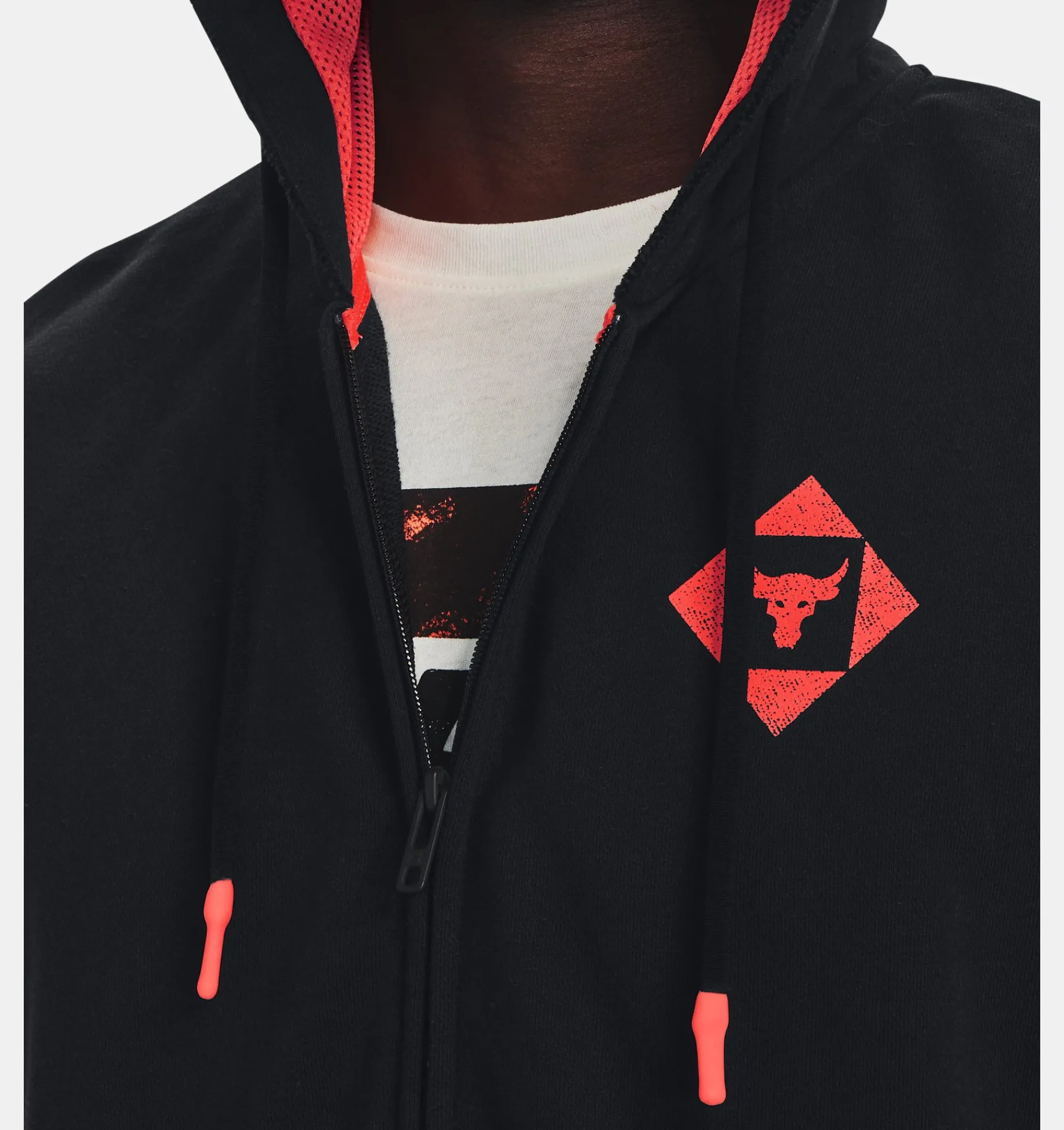 Best Sale Under Armour Felpa Con Cappuccio Senza Maniche Project Rock Heavyweight Terry Full-Zip Da Uomo Black / After Burn - 001