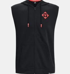 Best Sale Under Armour Felpa Con Cappuccio Senza Maniche Project Rock Heavyweight Terry Full-Zip Da Uomo Black / After Burn - 001