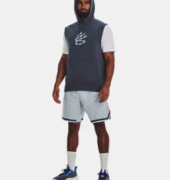Best Sale Under Armour Felpa Con Cappuccio Senza Maniche Curry Fleece Da Uomo Downpour Gray / Harbor Blue - 044