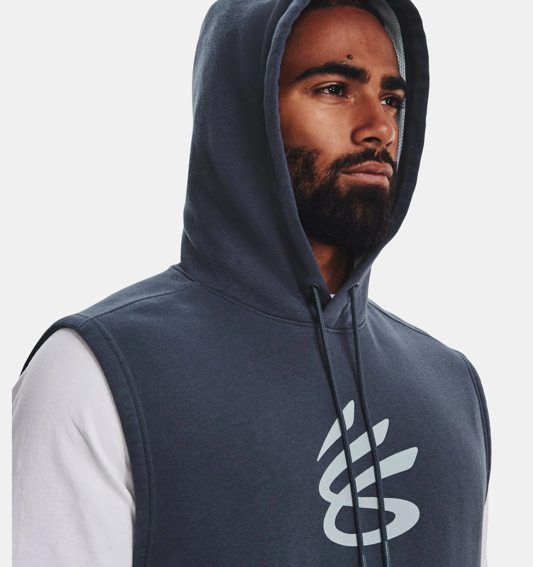 Best Sale Under Armour Felpa Con Cappuccio Senza Maniche Curry Fleece Da Uomo Downpour Gray / Harbor Blue - 044