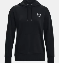 Best Sale Under Armour Felpa Con Cappuccio Ua Essential Fleece Da Donna Black / White - 001