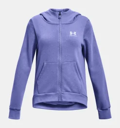 Shop Under Armour Felpa Con Cappuccio Ua Rival Fleece Full Zip Da Ragazza Baja Blue / White - 495