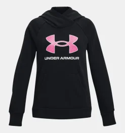 Flash Sale Under Armour Felpa Con Cappuccio Ua Rival Fleece Big Logo Da Ragazza Black / Pink Edge - 002