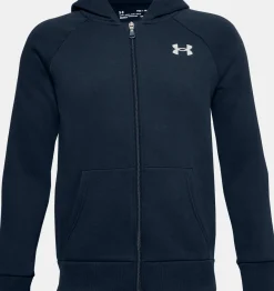 Shop Under Armour Felpa Con Cappuccio Ua Rival Cotton Full Zip Da Ragazzo Academy / Onyx White - 408