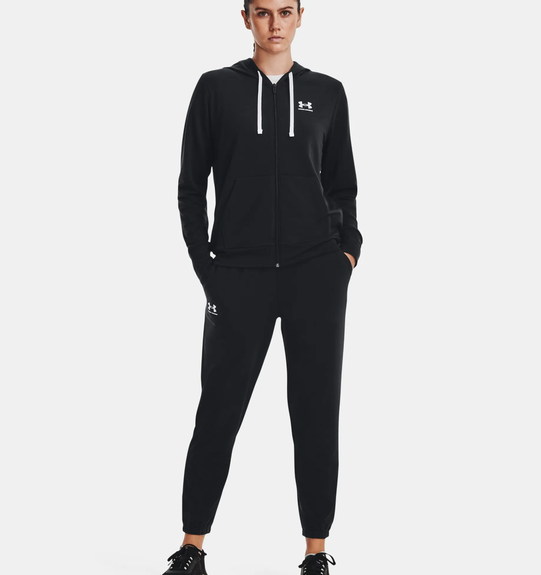 Shop Under Armour Felpa Con Cappuccio Ua Rival Terry Full-Zip Da Donna Black / White - 001