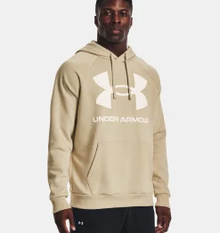 Outlet Under Armour Felpa Con Cappuccio Ua Rival Fleece Big Logo Da Uomo Khaki Base / Onyx White - 290