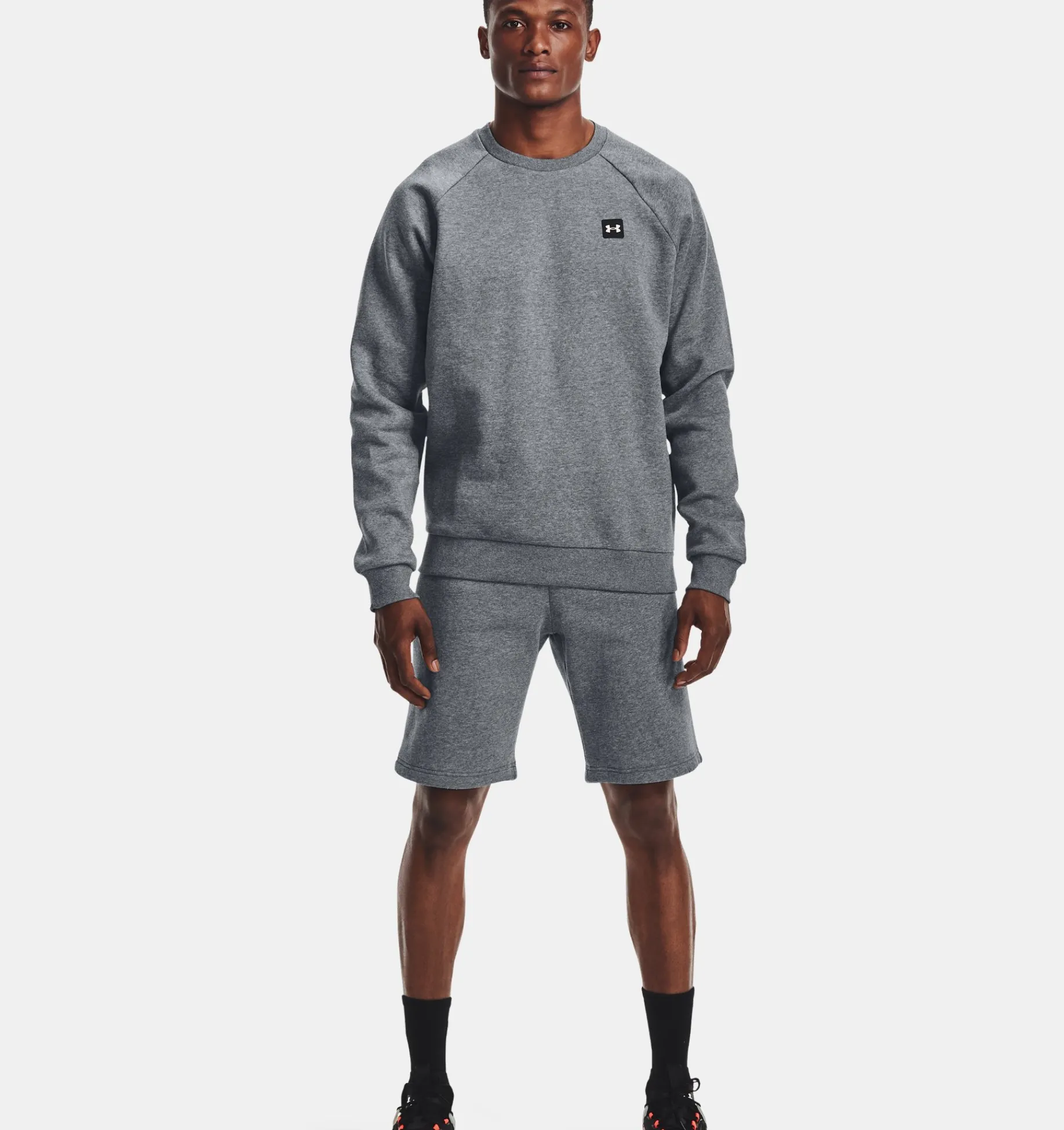 Best Sale Under Armour Felpa Ua Rival Fleece Crew Da Uomo Pitch Gray Light Heather / Onyx White - 012