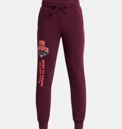 New Under Armour Jogger Project Rock Rival Fleece Home Gym Da Ragazzo Dark Maroon / Summit White - 600