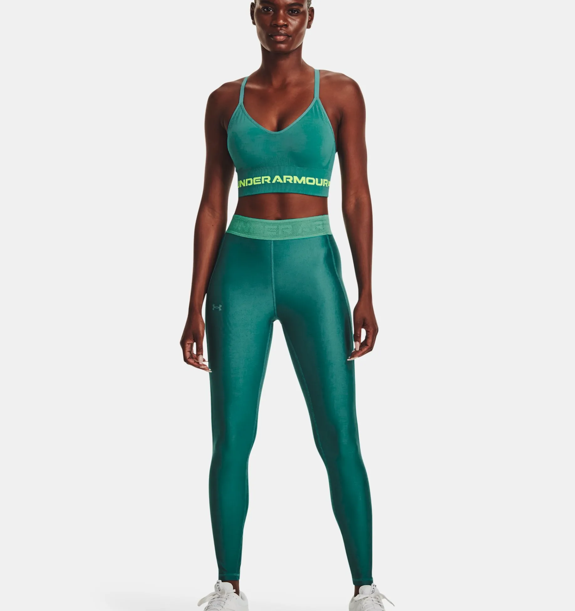 Best Sale Under Armour Leggings Heatgear® Branded Waistband Da Donna Coastal Teal / Birdie Green - 722