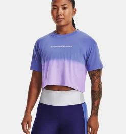 Shop Under Armour Maglia A Maniche Corte Ua Branded Dip Dye Crop Da Donna Baja Blue / Nebula Purple - 495