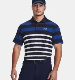 New Under Armour Polo Ua Playoff 3.0 Stripe Da Uomo Midnight Navy / Blue Mirage - 411