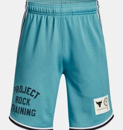 New Under Armour Shorts Project Rock Penny Mesh Da Ragazzo Glacier Blue / Black - 433