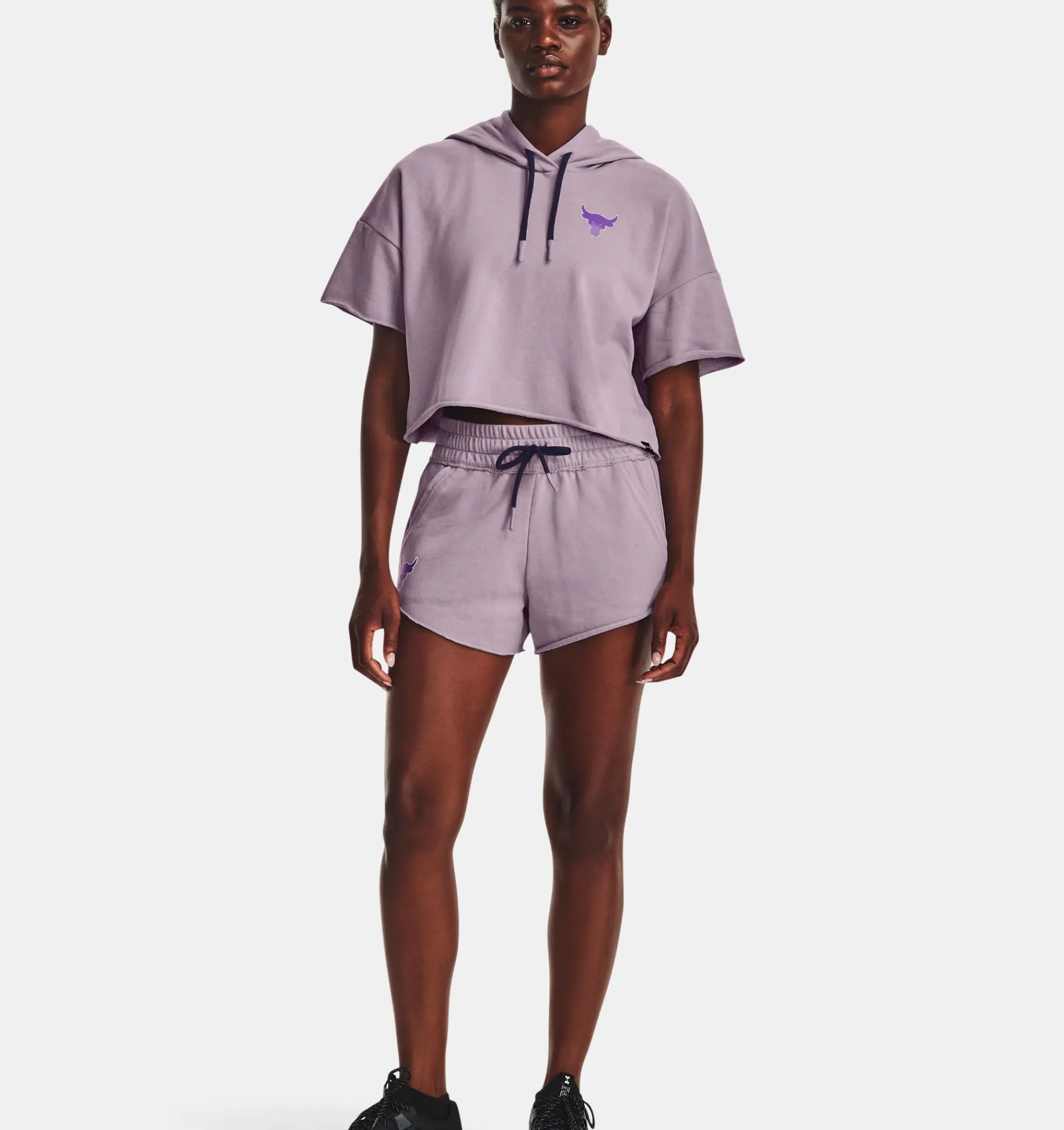 Clearance Under Armour Shorts Project Rock Rival Terry Disrupt Da Donna Purple Haze / Lunar Purple - 554