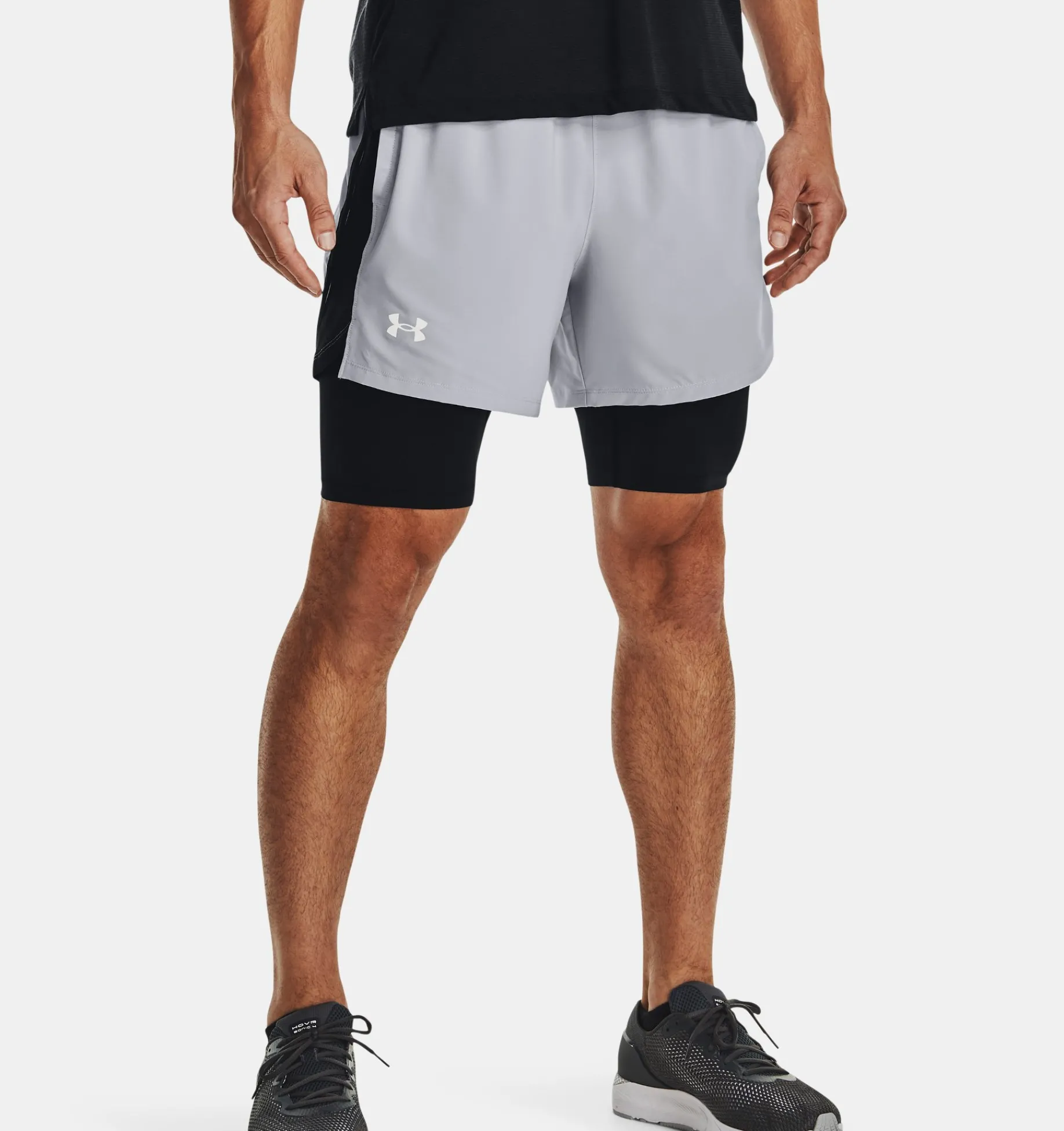 Store Under Armour Shorts Ua Launch 13 Cm 2 In 1 Da Uomo Mod Gray / Black - 011