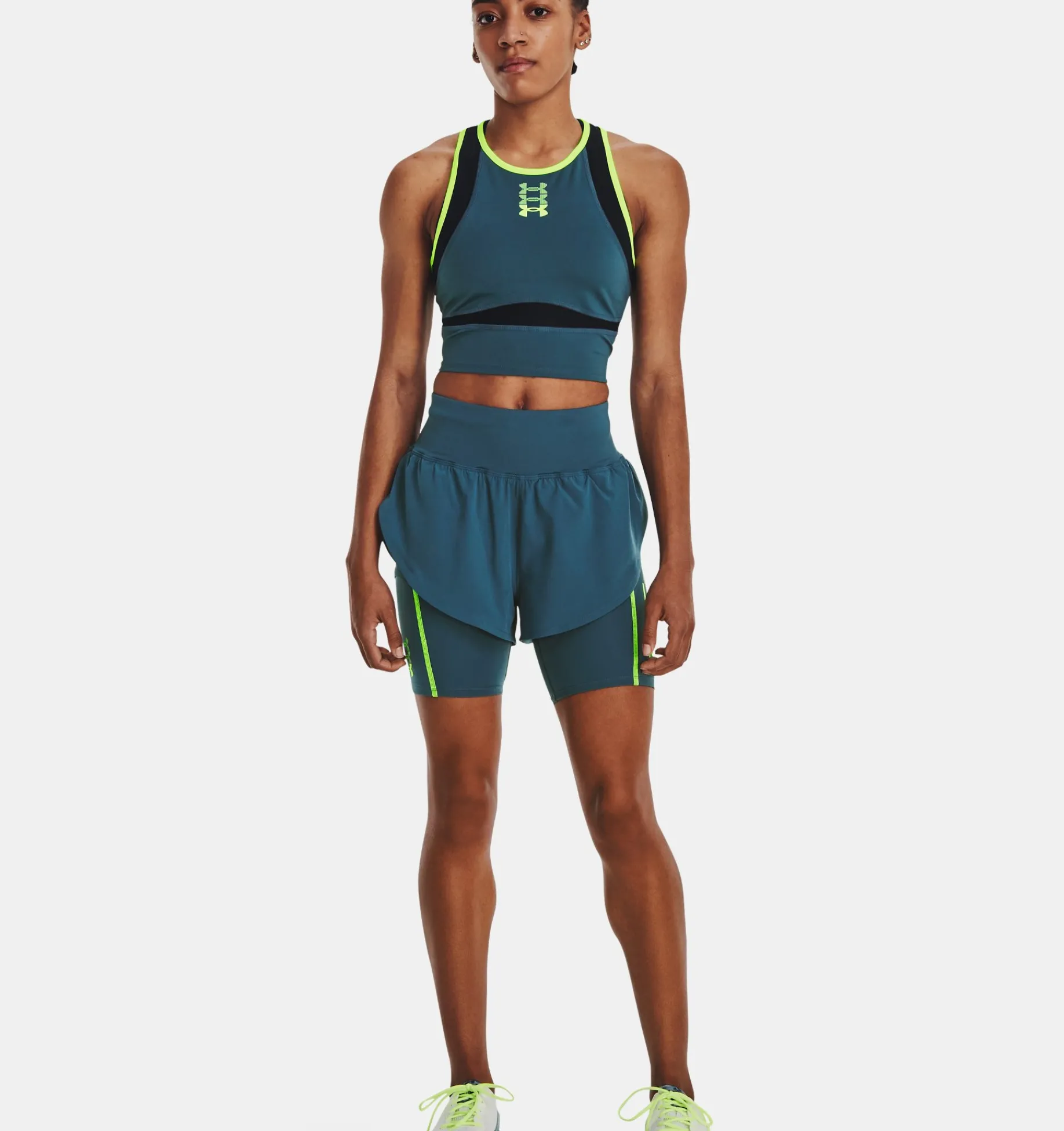 Discount Under Armour Shorts Ua Run Anywhere Da Donna Static Blue / Lime Surge - 414