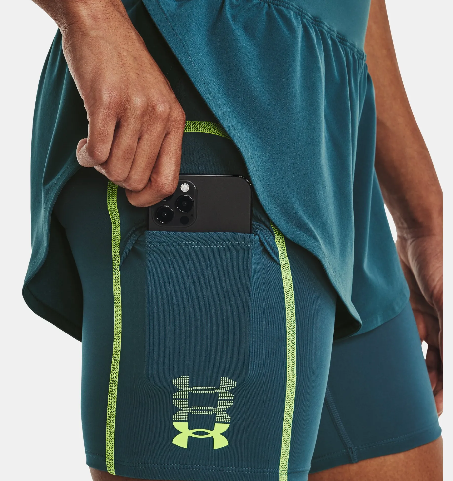 Discount Under Armour Shorts Ua Run Anywhere Da Donna Static Blue / Lime Surge - 414